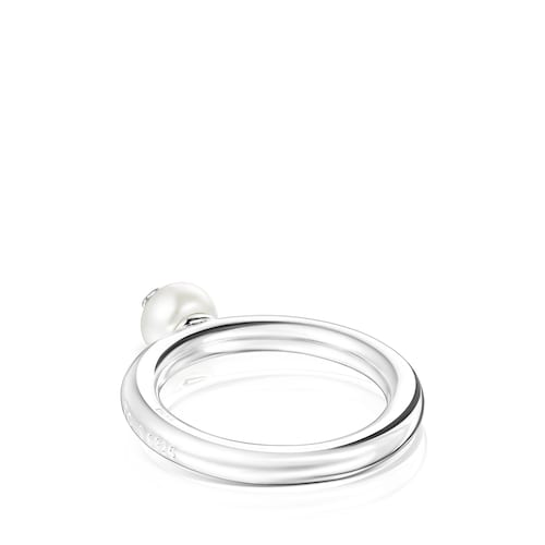 Silver and Pearl TOUS Icon Pearl Ring with Bear motif