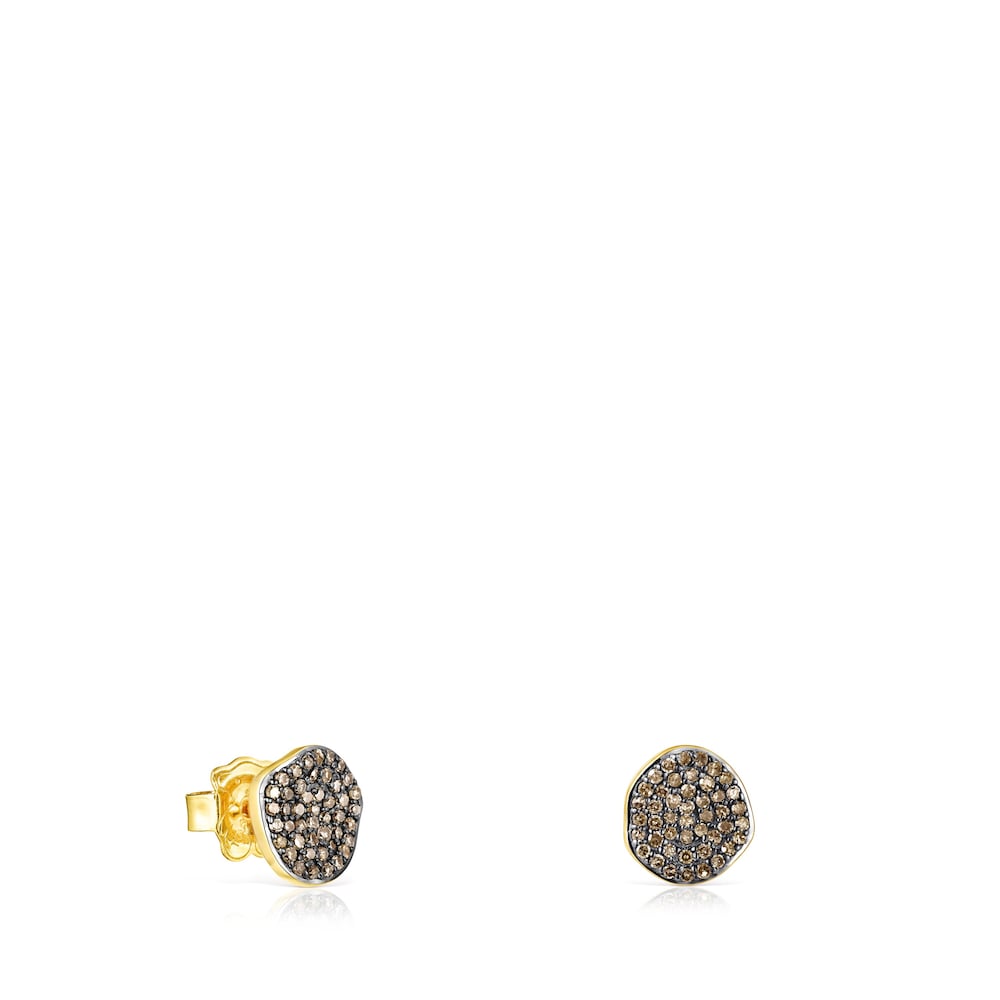 Pendientes pequeños con baño de oro 18 kt sobre plata y diamantes Nenufar image number 0