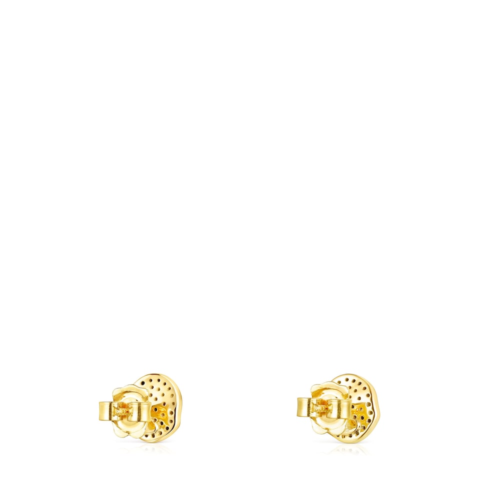 Pendientes pequeños con baño de oro 18 kt sobre plata y diamantes Nenufar image number 2
