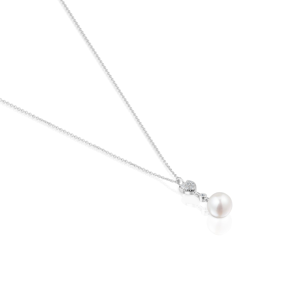 Collar corto corazón de oro blanco con diamantes y perla cultivada TOUS Grain Collar corto corazón de oro blanco con diamantes y perla cultivada TOUS Grain