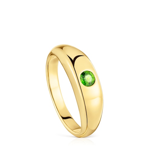 Signet ring with 18kt gold plating over silver and chrome diopside TOUS Basic Colors