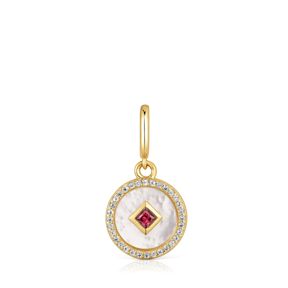 Medallion Pendant with 18kt gold plating over silver, nacre and gemstones Medallions image number 0
