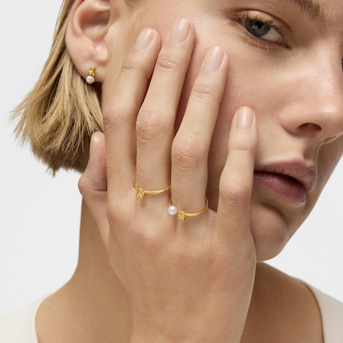 Bold Bear gold open Ring with cultured pearl