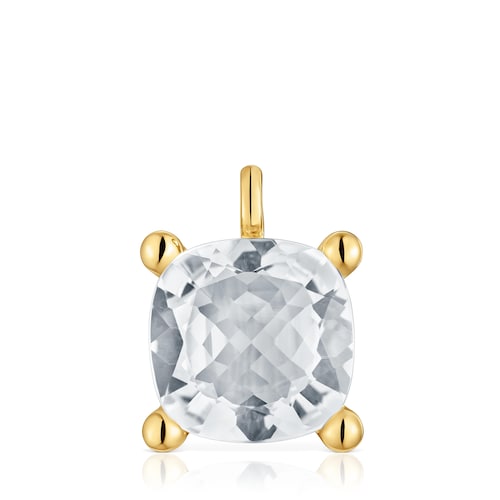 Large 18kt gold plating over silver and rock crystal quartz Pendant Color White