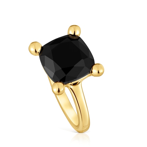 Medium 18kt gold plating over silver and onyx Ring Color Black