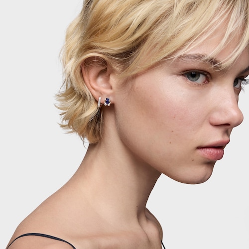 8 mm silver bear motif Earrings with lab-grown lilac-colored sapphire Color Bear LGG
