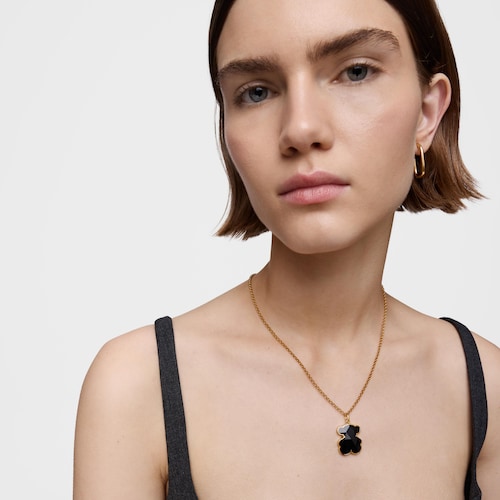 Medium 18kt gold plating over silver bear Pendant with onyx bear motif TOUS Icon Color