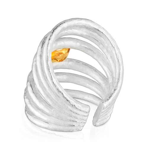 Silver and citrine open Ring Duna