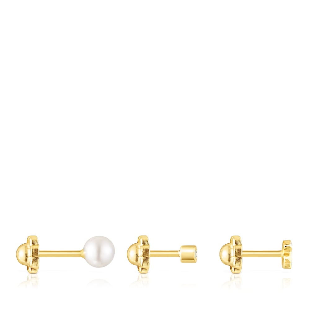 Pack de Piercings de oreja TOUS Pearl de oro con diamante y perla image number 1