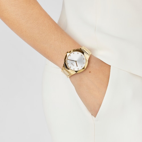 Reloj analógico con brazalete de acero IPG dorado Karat Round