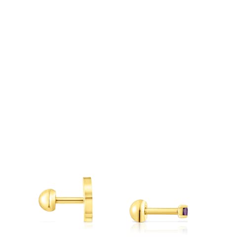 Pack de piercings de acero IP dorado con amatista y esmalte TOUS St Tropez Steel