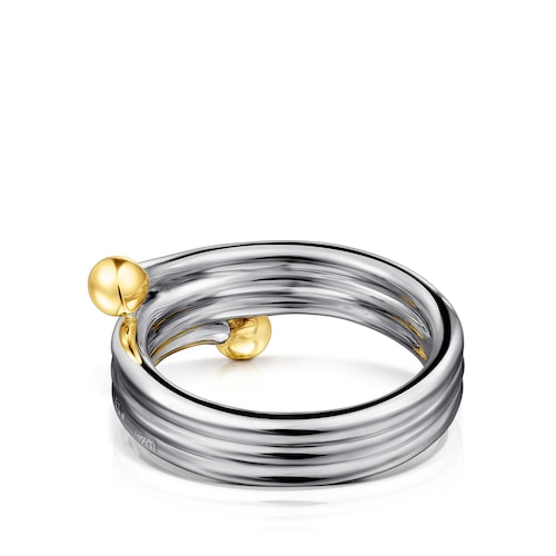 Anillo triple de dark silver con baño de oro 18 kt sobre plata St Tropez