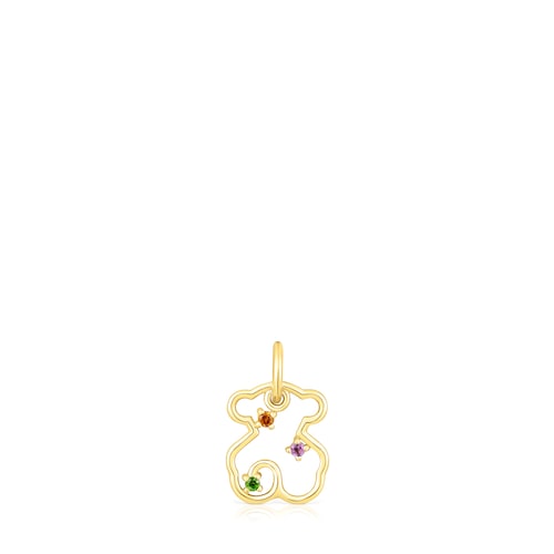 Gold Tsuri Bear pendant with gemstones