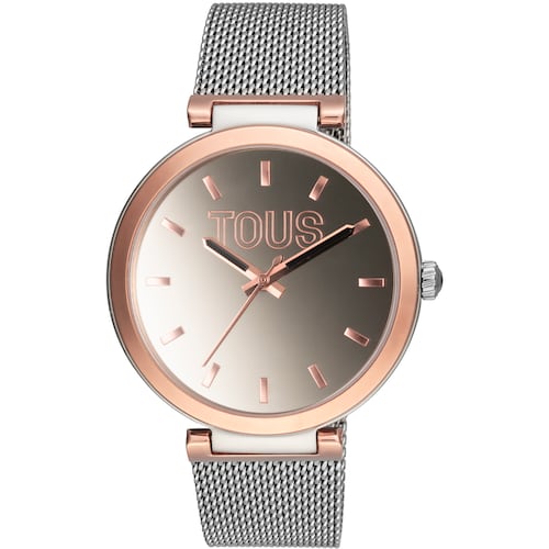 Reloj analógico con brazalete de acero y caja de aluminio en color IPRG rosado TOUS S-Mesh Mirror