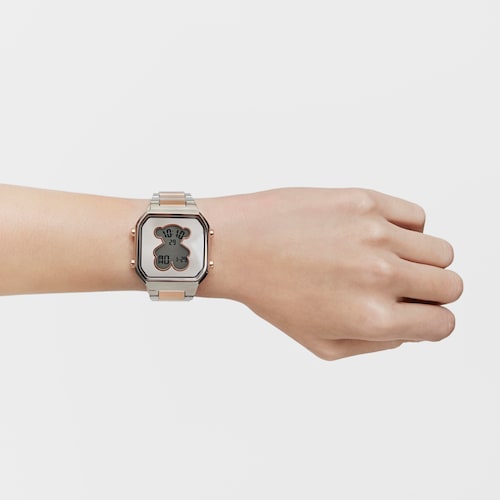 Reloj digital con brazalete de acero SS y acero IPRG rosado D-BEAR
