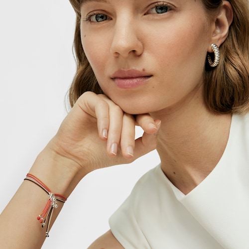 Pulsera de cordón fucsia y naranja con oso de plata Bold Bear