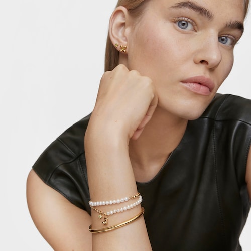Pulsera cadena oso con baño de oro sobre plata, perlas cultivadas y peridoto Bold Bear