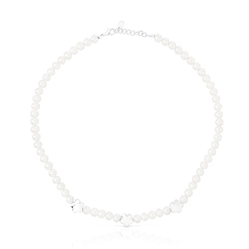 Collar con perlas cultivadas y motivos flor de plata Bold Motif