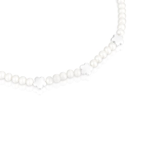 Collar con perlas cultivadas y motivos flor de plata Bold Motif