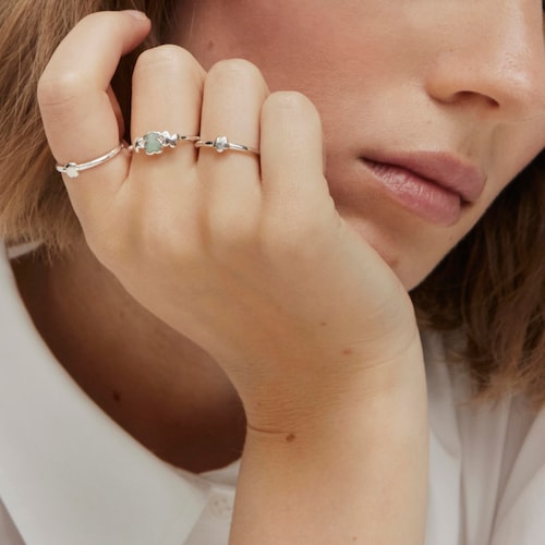 Silver Bold Motif Ring with an amazonite bear