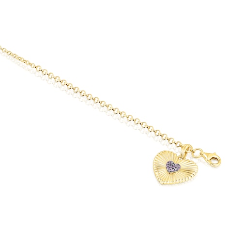Pulsera con baño de oro 18 kt sobre plata y corazón con rodolitas Iris Motif