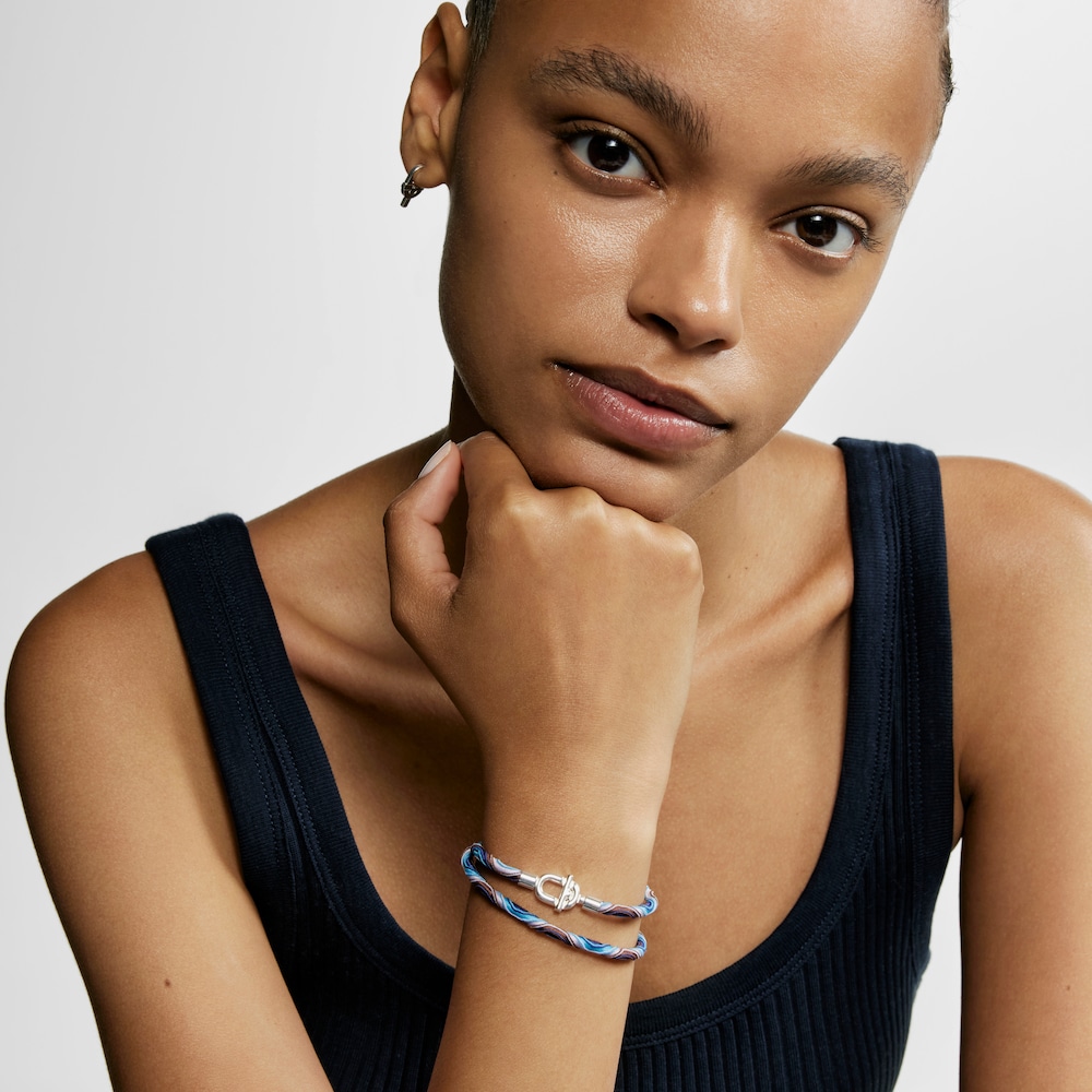 Silver TOUS MANIFESTO Elastic necklace-bracelet with blue and lilac cord Silver TOUS MANIFESTO Elastic necklace-bracelet with blue and lilac cord