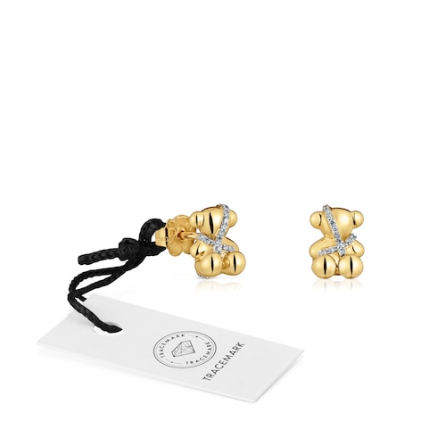 Pendientes pequeños oso de oro y diamantes Lligat
