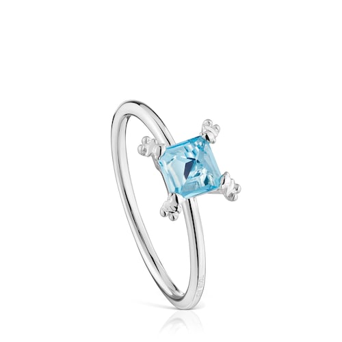 Silver Color Pills Ring with topaz