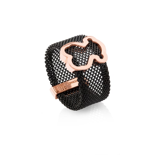Black IP Steel and Rose Vermeil Silver TOUS Icon Mesh Ring