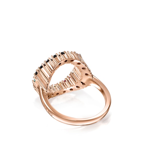 TOUS Straight disc Ring in Rose Silver Vermeil with muticolor Gemstones