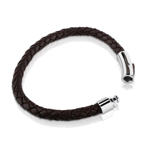 Steel TOUS Man Bracelet with brown leather