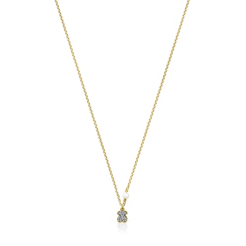 Nocturne bear Necklace in Silver Vermeil with Diamonds and Pearl